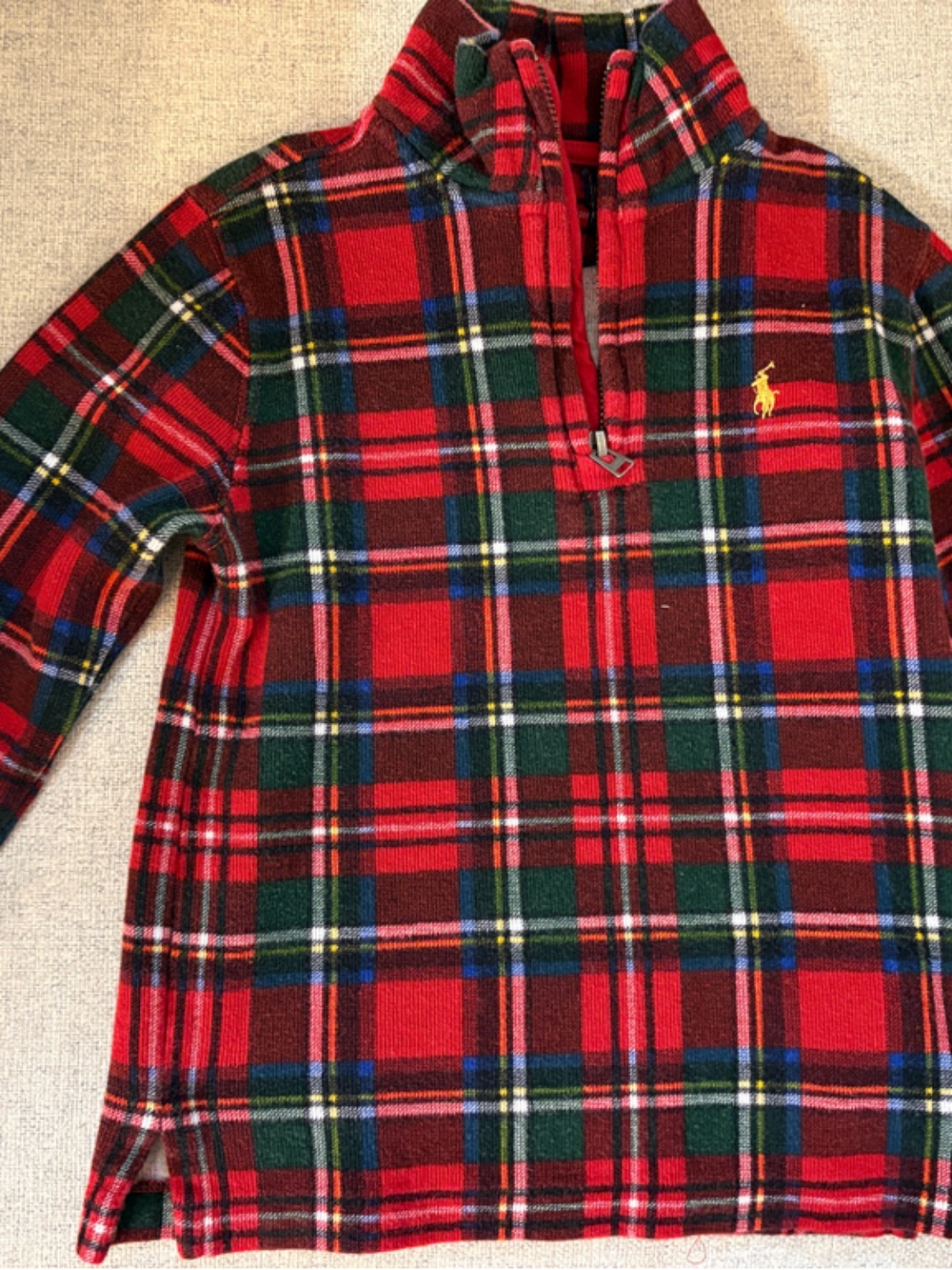 Ralph Lauren Red Plaid Half-Zip Pullover christmas 4T snug fit EUC